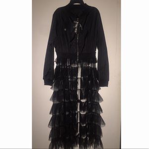 Ruffled Sheer Mesh Bomber Jacket